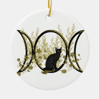 Black Cat Triple Moon Symbol Keramik Ornament