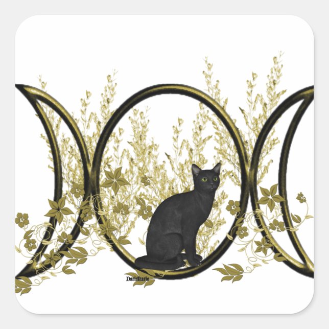 Black Cat Triple Moon Symbol Quadratischer Aufkleber (Vorderseite)