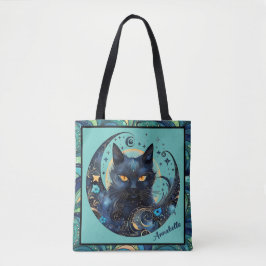 Black Cat und Celestial Moon Tote Bag
