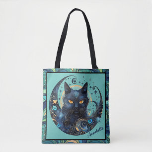 Black Cat und Celestial Moon Tote Bag