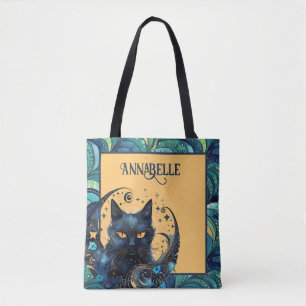 Black Cat und Celestial Moon Tote Bag
