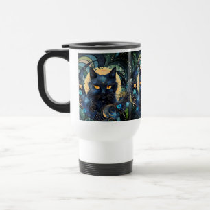 Black Cat und Celestial Moon Travel Mug Reisebecher