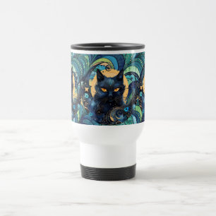 Black Cat und Celestial Moon Travel Mug Reisebecher