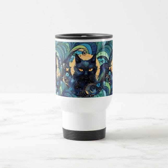 Black Cat und Celestial Moon Travel Mug Reisebecher (Mittel)