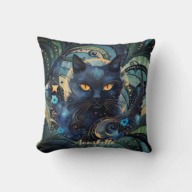 Black Cat und Celestial Moon werfen Kissen. Kissen (Vorderseite)