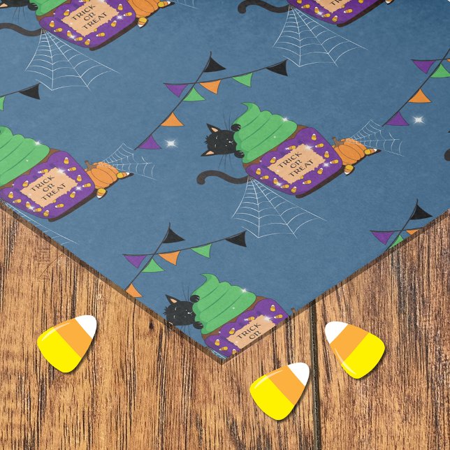 Black Cat und Cupcake Blue Halloween Teppichpapier Seidenpapier (Von Creator hochgeladen)