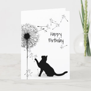 Black Cat und Dandelion Birthday Karte