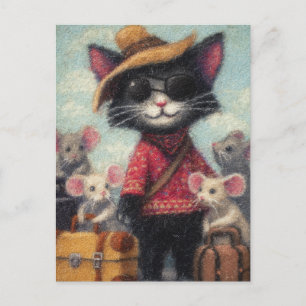 Black Cat und die Mice on Vacation Postkarte