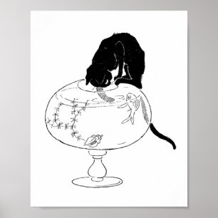 Black Cat und Goldfish, Alexandre Steinlen Poster