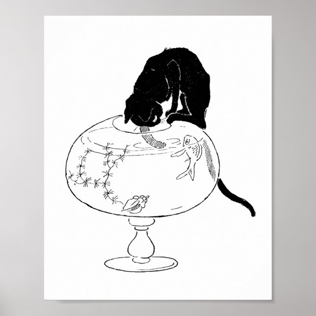 Black Cat und Goldfish, Alexandre Steinlen Poster (Vorne)