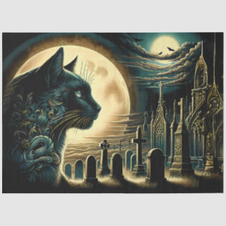 Black Cat und Gothic Graveyard Halloween Seidenpapier