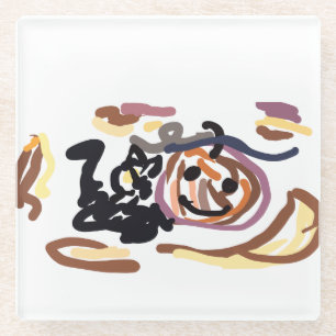 Black Cat und Jack O Lantern Smile Latte Glasuntersetzer
