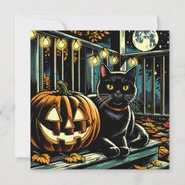 Black Cat und Jack-O=Lattern Halloween Einladung