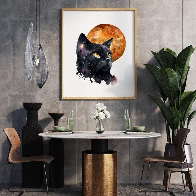 Black Cat und Moon Stretched Canvas Print Leinwanddruck (Von Creator hochgeladen)
