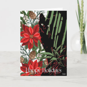 Black Cat und Poinsettia Design Feiertagskarte
