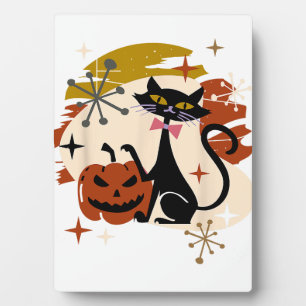 Black Cat und Pumpkin Atomic Retro Halloween T-Shi Fotoplatte