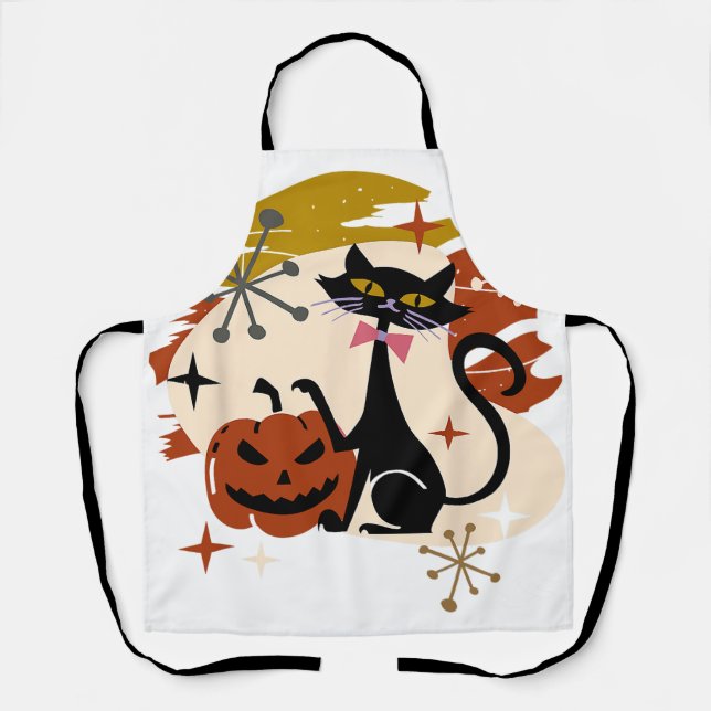 Black Cat und Pumpkin Atomic Retro Halloween T-Shi Schürze (Vorderseite)