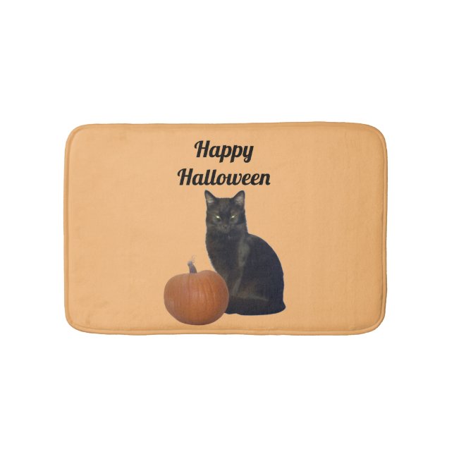 Black Cat und Pumpkin Happy Halloween Orange Badematte (Vorderseite)