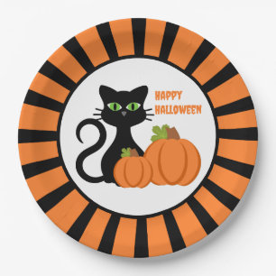 Black Cat und Pumpkins Happy Halloween Paper Plate Pappteller