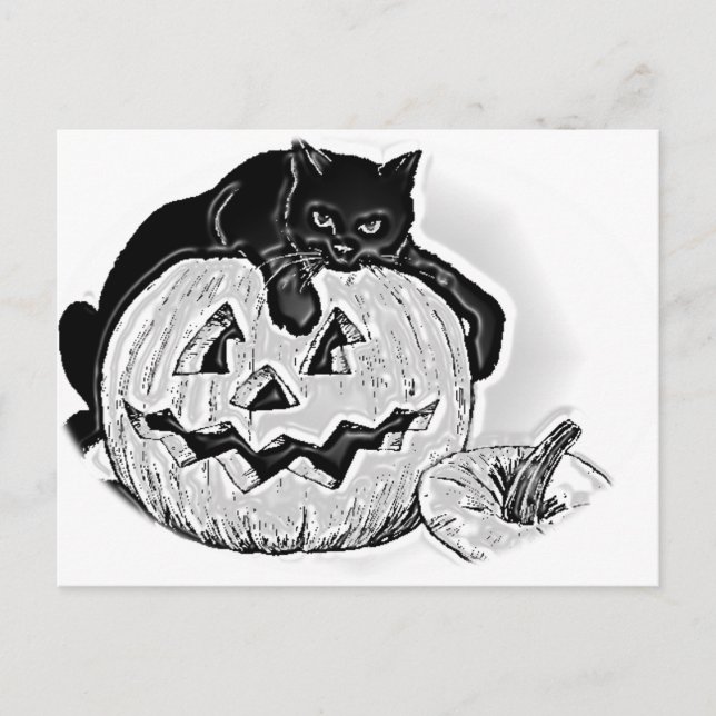Black Cat und Spooky Pumpkin Halloween Postkarte (Vorderseite)