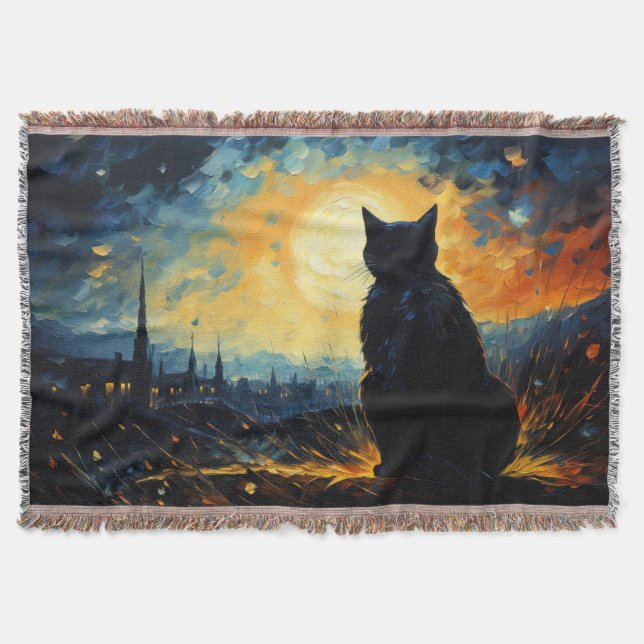 Black Cat und Starry Night Decke (Vorderseite)