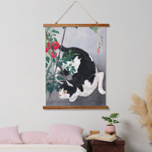 Black Cat und Tomato Pflanze Takahashi Hiroaki 193 Wandteppich Mit Holzrahmen