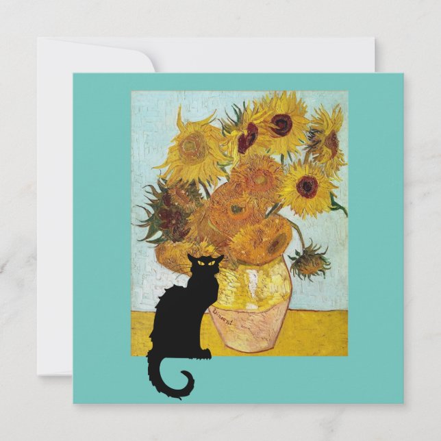 Black Cat und Van Gogh Sunblumen Einladung (Vorderseite)