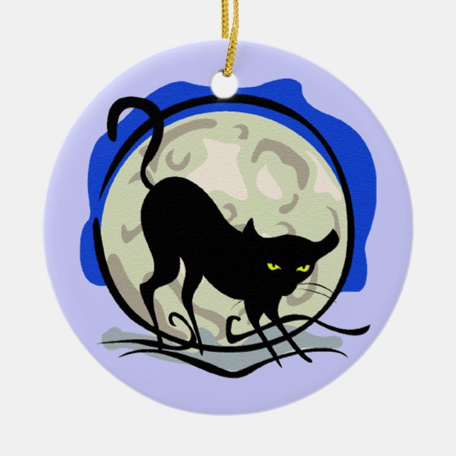 Black Cat und Vollmond Blue Background, ZSSG Keramik Ornament (Vorne)