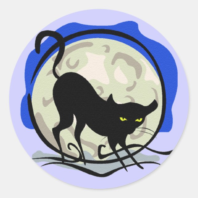 Black Cat und Vollmond Blue Background, ZSSG Runder Aufkleber (Vorderseite)