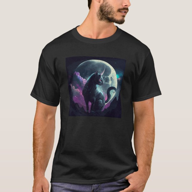 Black Cat Unicorn Moon T-Shirt (Vorderseite)