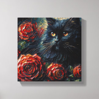 Black Cat unter Rote Rosen Goth Leinwanddruck