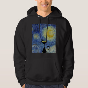 Black Cat Van Gogh Starry Night Museum Lover Aweso Hoodie
