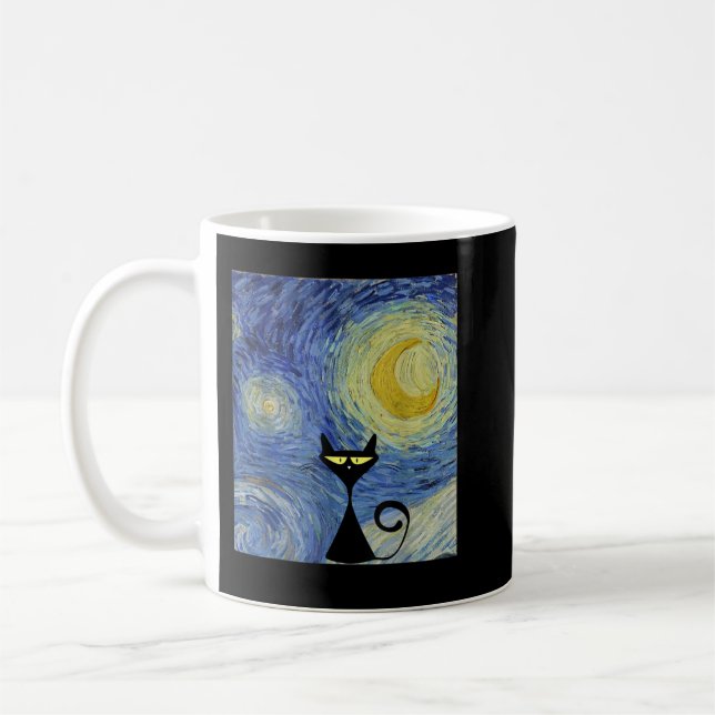 Black Cat Van Gogh Starry Night Museum Lover Aweso Kaffeetasse (Links)