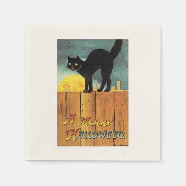 Black Cat Vintag Halloween-Party Paper Napkins Serviette (Vorderseite)