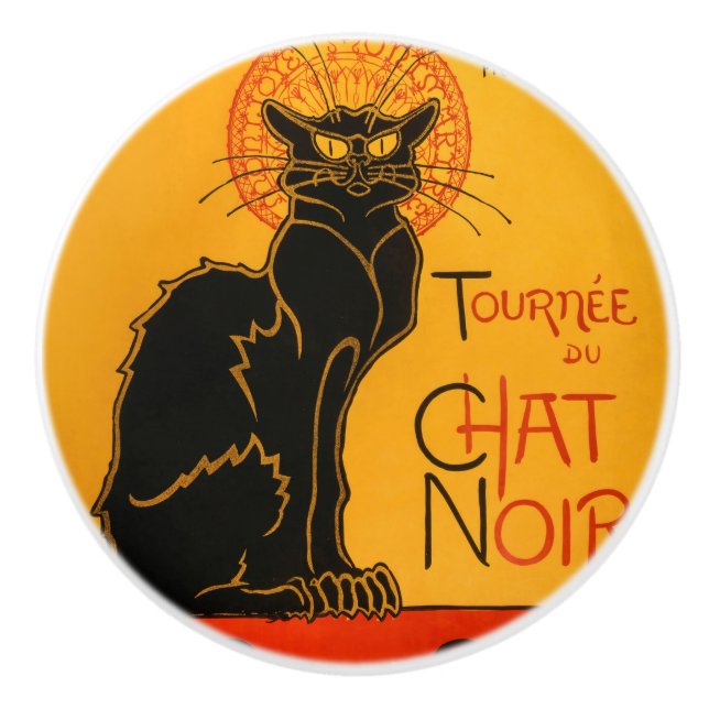 Black Cat Vintag Halloween Steinlen Poster Keramikknauf (Vorderseite)