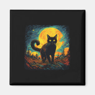 Black Cat Vintag Retro Style Cat Kunstvoll wandern Magnet
