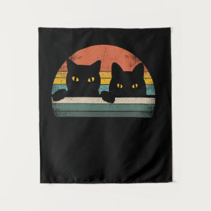 Black Cat Vintag Retro Style - Cats Lover Gift Wandteppich