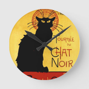 Black Cat Vintag Tournée du Chat Noir, Theophile Runde Wanduhr