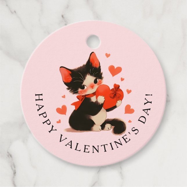 Black Cat Vintage Cat Valentine’s Day Geschenkanhänger (Vorderseite)