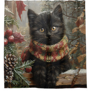 Black Cat Vintage Duschvorhang