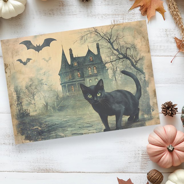 Black Cat Vintage Halloween Decoupage  Seidenpapier (Von Creator hochgeladen)