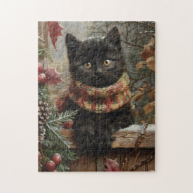 Black Cat Vintage Weihnachten Puzzle (Vertikal)