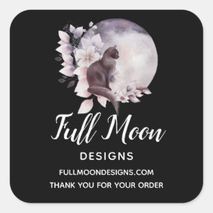 Black Cat von einem magischen Full Moon-Geschäft Quadratischer Aufkleber