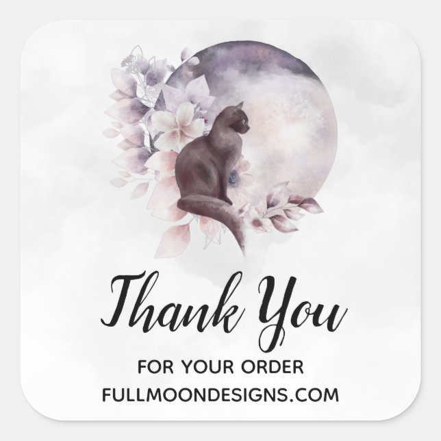 Black Cat von einem magischen Full Moon-Geschäft Quadratischer Aufkleber (Vorderseite)