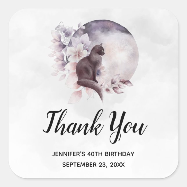 Black Cat von einem magischen Vollmond Danke Quadratischer Aufkleber (Vorderseite)