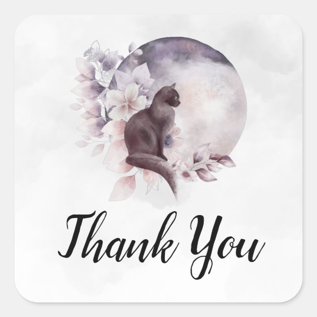 Black Cat von einem magischen Vollmond Danke Quadratischer Aufkleber (Vorderseite)