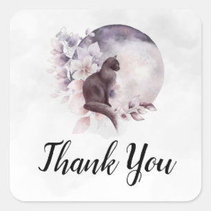 Black Cat von einem magischen Vollmond Danke Quadratischer Aufkleber