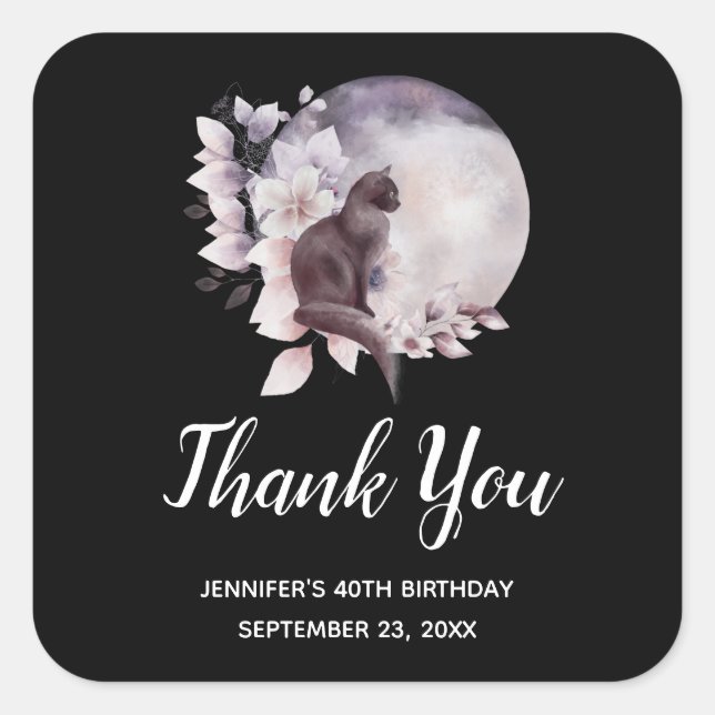 Black Cat von einem magischen Vollmond Danke Quadratischer Aufkleber (Vorderseite)