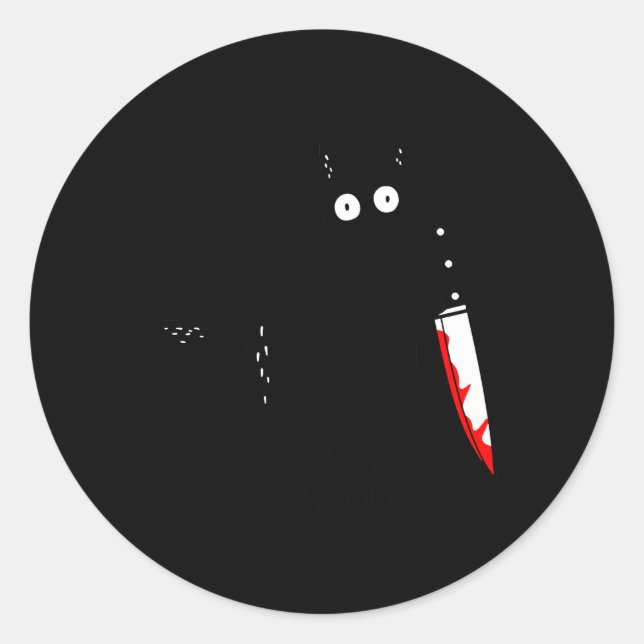 Black Cat W Holding Bloody Knife Ns Runder Aufkleber (Vorderseite)