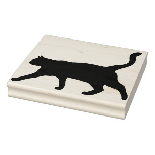 Black Cat Walking Silhouette Gummi Briefmarke Gummistempel